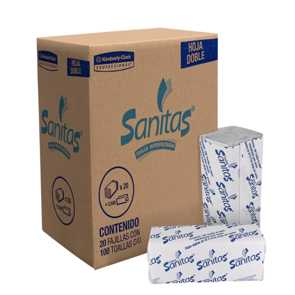Sanitas Toalla Interdoblada Blanca 100 HD | Doble Hoja | Caja con 20 Paquetes